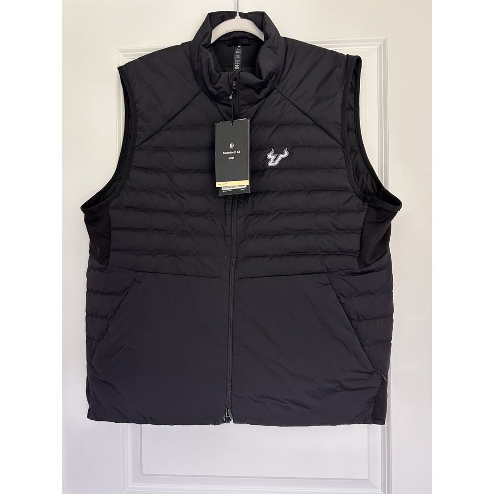 NEW Lululemon Men's Down For It All Vest XXL Black USF Bulls Logo DOWN Puffer